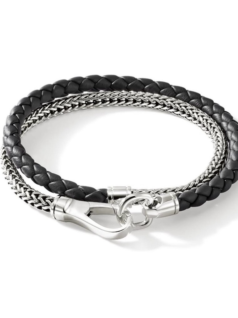 John Hardy Double Wrap, Silver, Leather, 4.5MM